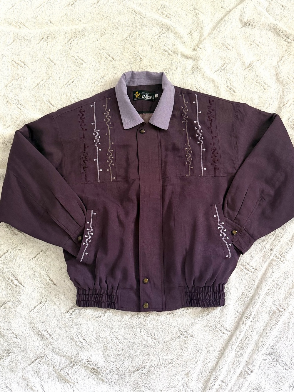 Vintage 90s Seamboat Embroidered Bomber Jacket Purple Two Tone Size 48 L/XL